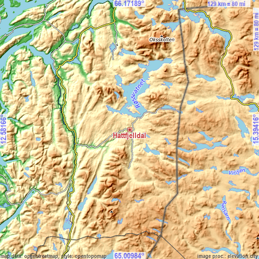 Topographic map of Hattfjelldal