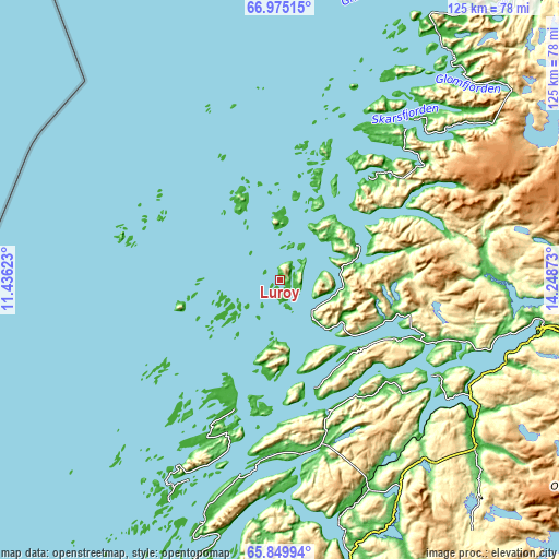 Topographic map of Lurøy