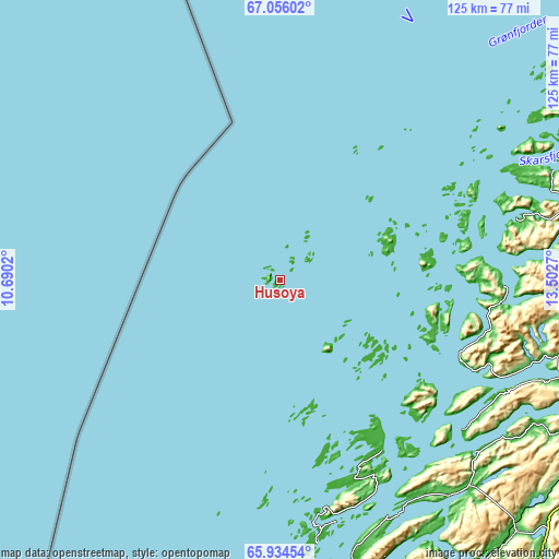 Topographic map of Husøya