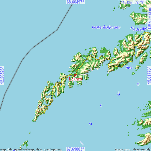 Topographic map of Leknes