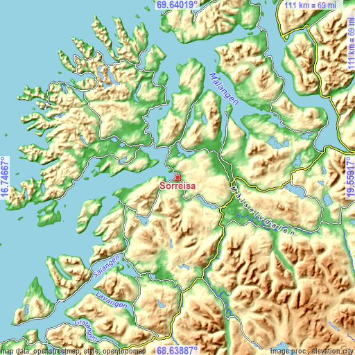 Topographic map of Sørreisa