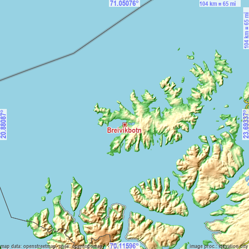 Topographic map of Breivikbotn