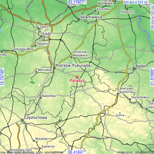 Topographic map of Paradyż