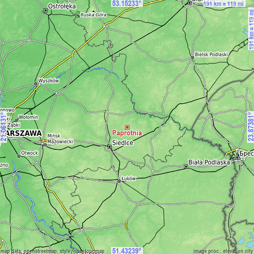 Topographic map of Paprotnia