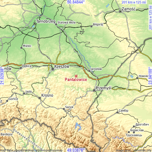 Topographic map of Pantalowice