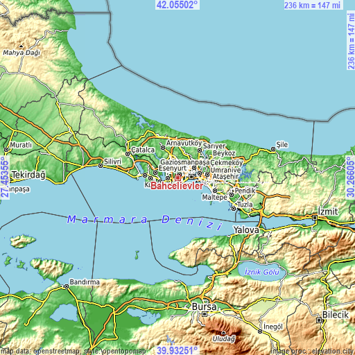 Topographic map of Bahçelievler