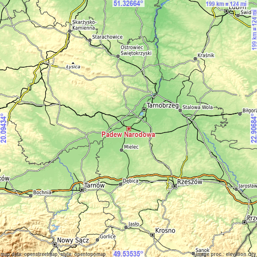 Topographic map of Padew Narodowa