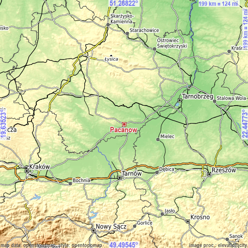 Topographic map of Pacanów