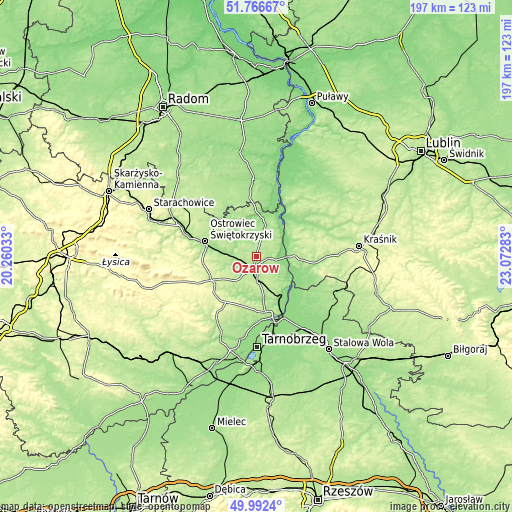 Topographic map of Ożarów