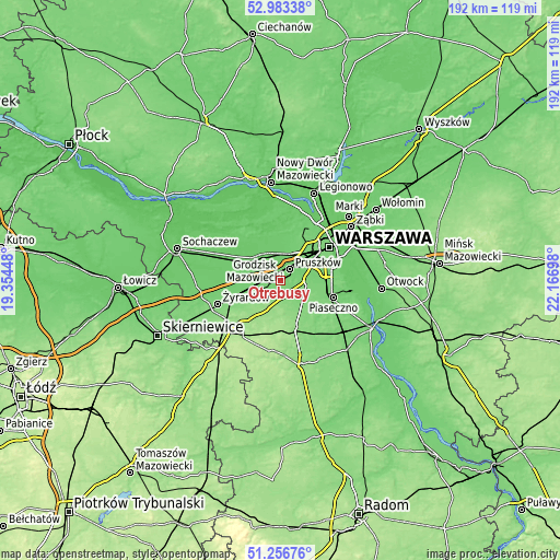 Topographic map of Otrębusy