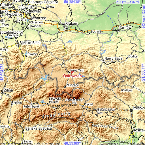 Topographic map of Ostrowsko