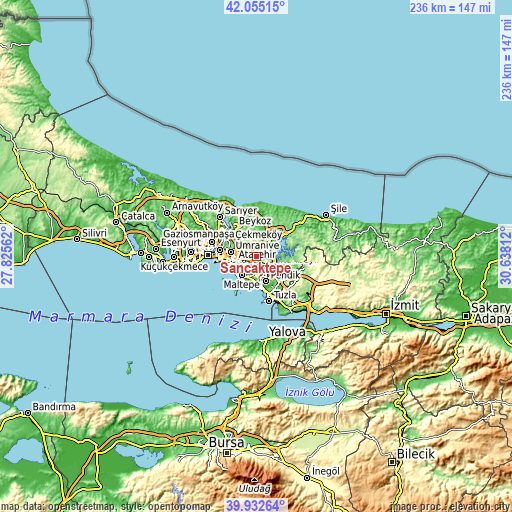 Topographic map of Sancaktepe