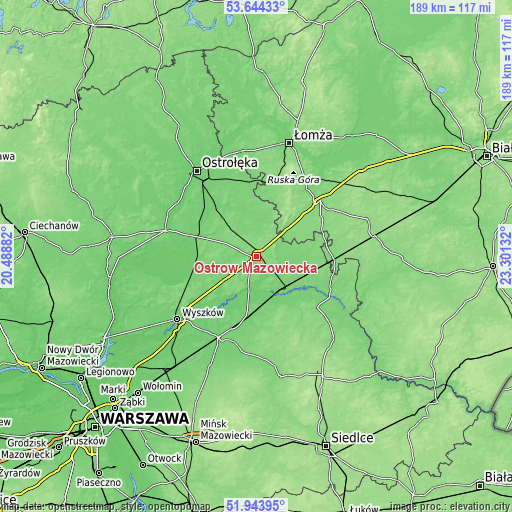 Topographic map of Ostrów Mazowiecka