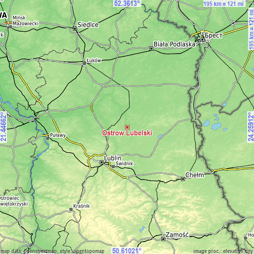 Topographic map of Ostrów Lubelski