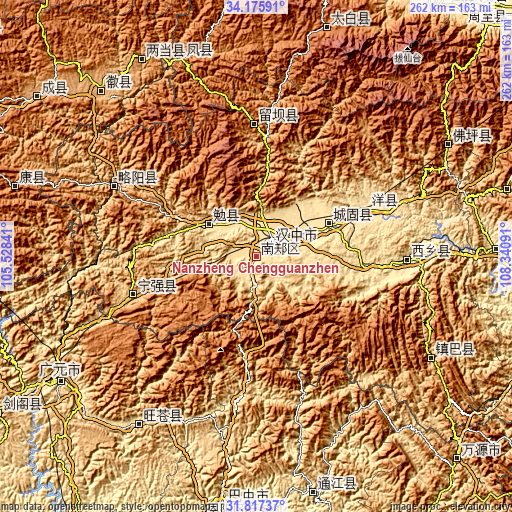 Topographic map of Nanzheng Chengguanzhen