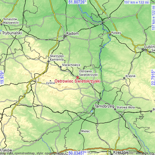 Topographic map of Ostrowiec Świętokrzyski