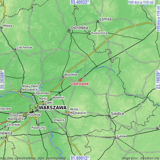 Topographic map of Ostrówek