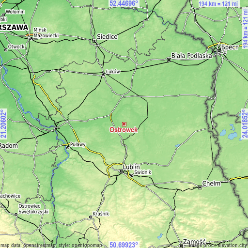 Topographic map of Ostrówek