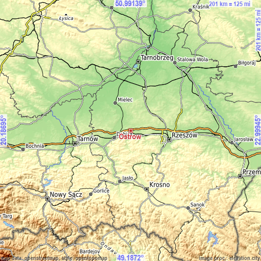 Topographic map of Ostrów