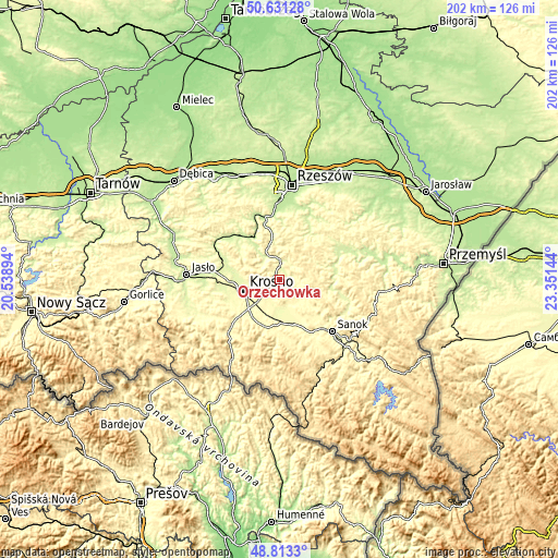 Topographic map of Orzechówka