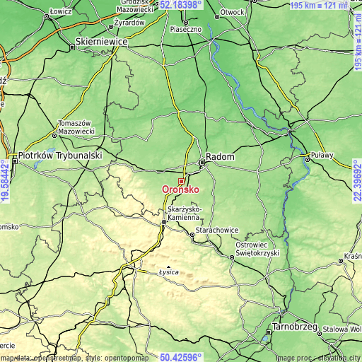 Topographic map of Orońsko