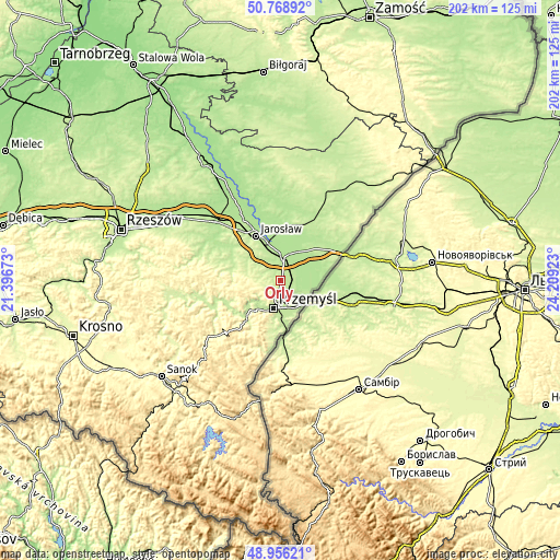 Topographic map of Orły