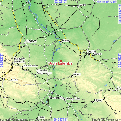 Topographic map of Opole Lubelskie