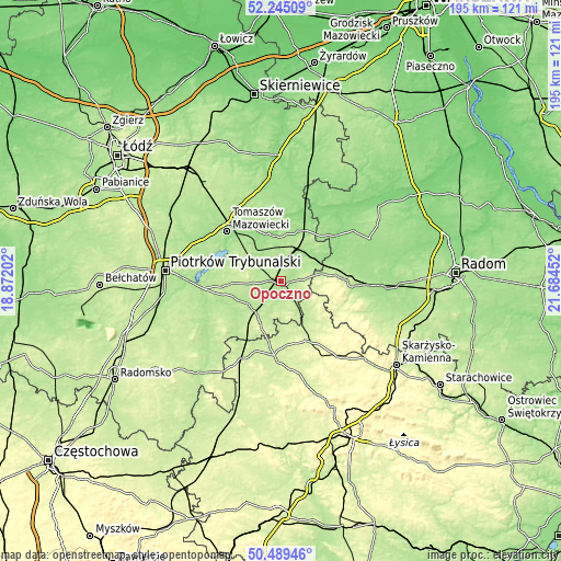 Topographic map of Opoczno