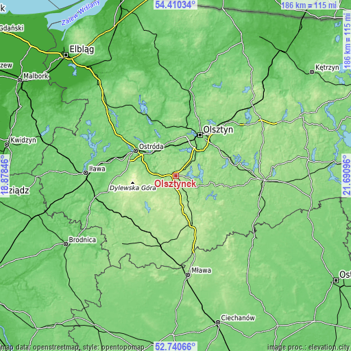 Topographic map of Olsztynek