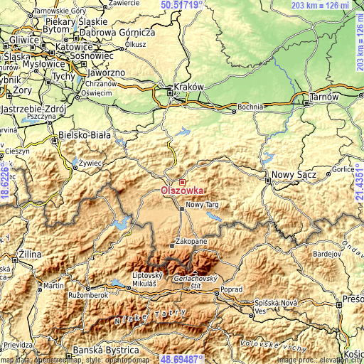 Topographic map of Olszówka