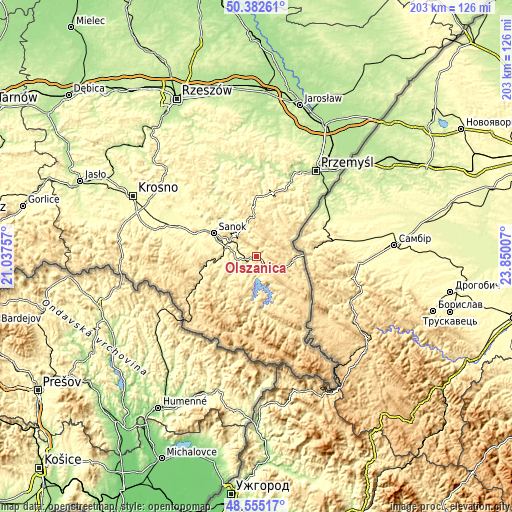 Topographic map of Olszanica