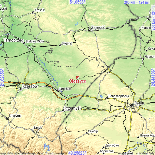 Topographic map of Oleszyce