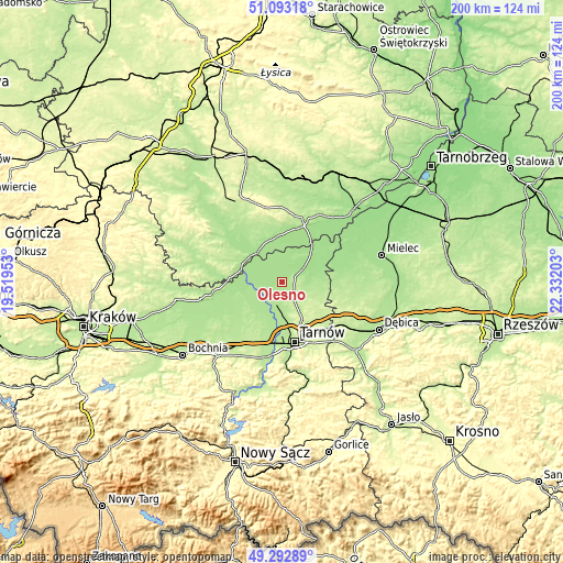 Topographic map of Olesno