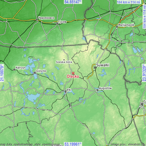 Topographic map of Olecko