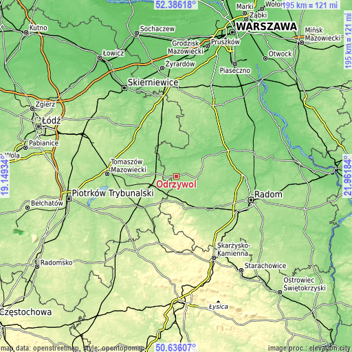 Topographic map of Odrzywół