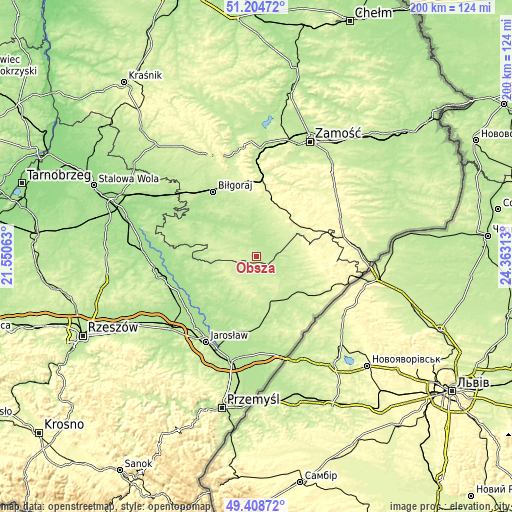 Topographic map of Obsza