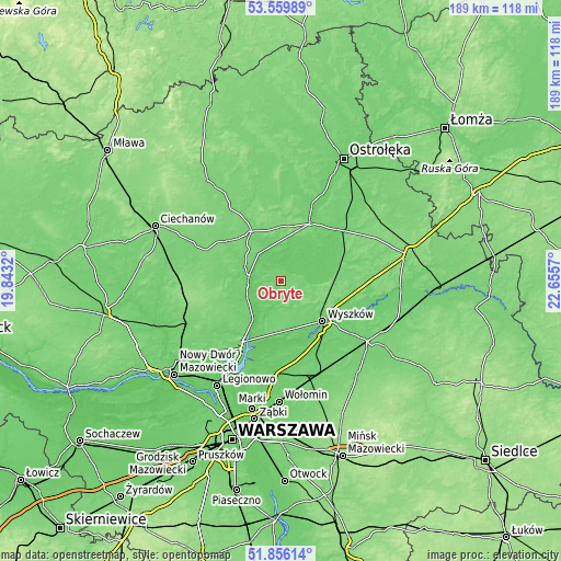 Topographic map of Obryte