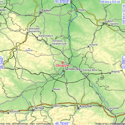 Topographic map of Obrazów