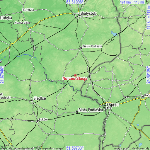 Topographic map of Nurzec-Stacja