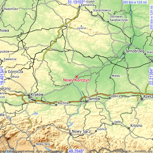 Topographic map of Nowy Korczyn