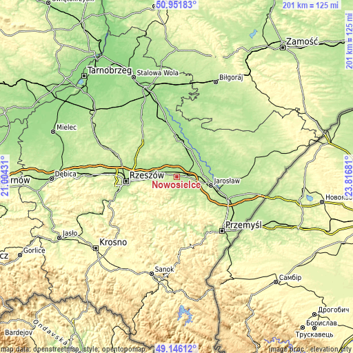 Topographic map of Nowosielce