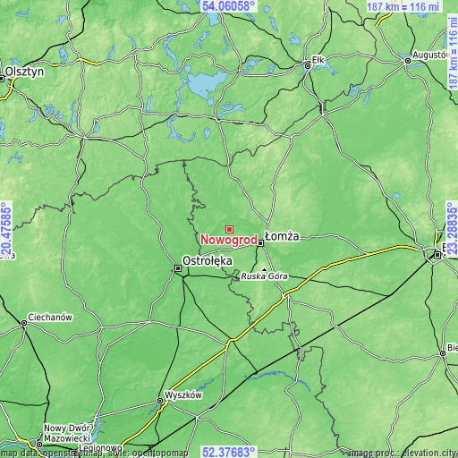 Topographic map of Nowogród