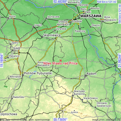 Topographic map of Nowe Miasto nad Pilicą