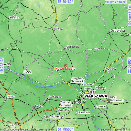 Topographic map of Nowe Miasto