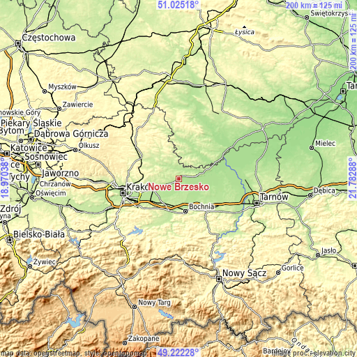 Topographic map of Nowe Brzesko