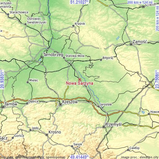 Topographic map of Nowa Sarzyna