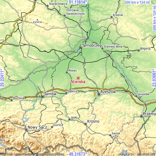 Topographic map of Niwiska