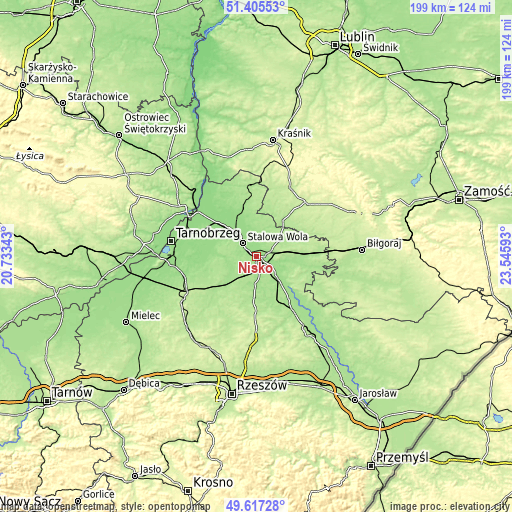 Topographic map of Nisko