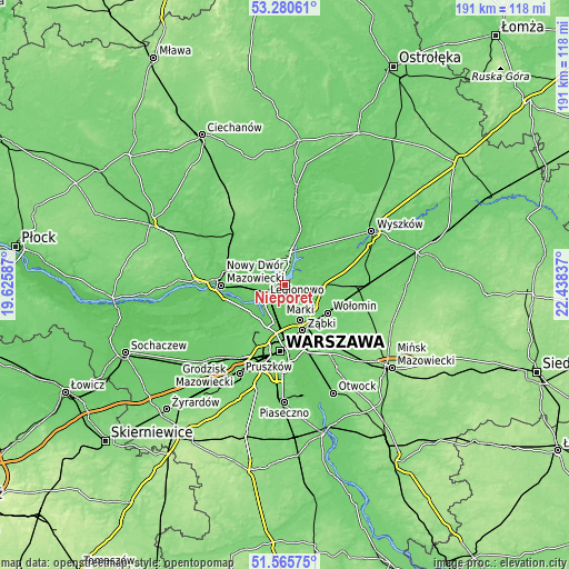 Topographic map of Nieporęt