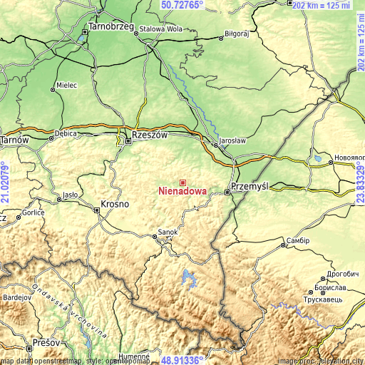 Topographic map of Nienadowa